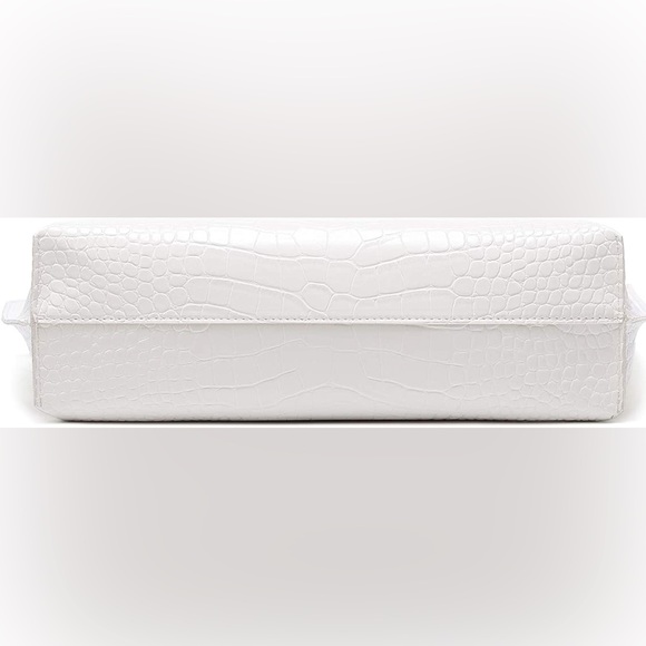 WHITE TEXTURED SOFT FAUX LEATHER TOTE SHOULDER BAG - Picture 5 of 6